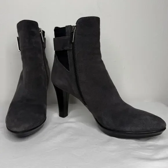 Aquatalia Gray Suede Ankle Booties Size 10 Weatherproof Italian Heel Boots - Picture 4 of 10
